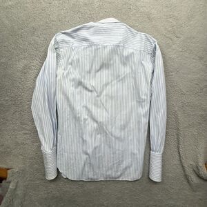 Ermenegildo Zegna Shirt Men 39 Blue Striped Long Sleeve French Cuffs Button Down